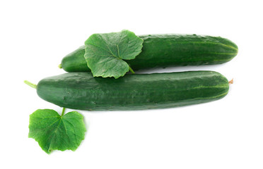 Fresh cucumbers on white background