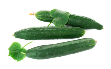 Fresh cucumbers on white background