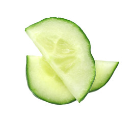 Slices of fresh cucumber on white background