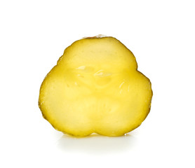 Slice of pickled cucumber isolated on white