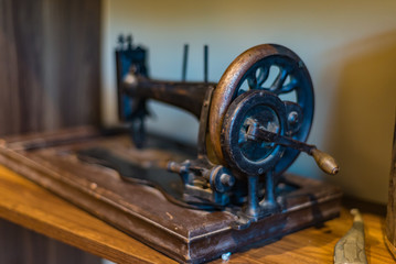 Antique sewing machine, selective focus