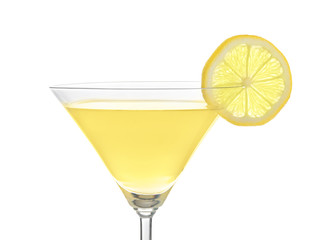 Glass of lemon drop martini on white background