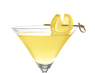 Glass of lemon drop martini on white background