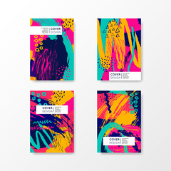 Covers design set. Abstract colorful spots. Vector posters. Brushstroke, spray, hand-drawn.