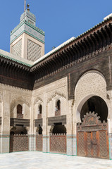 Fototapeta na wymiar Bou Inania Madrasa, famous example of Maranid architecture and a popular tourist sight, Fes, Morocco, North Africa