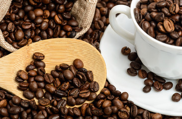 Coffee beans and  espresso cup