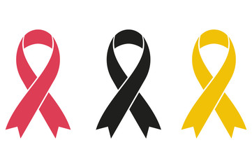pink, black, yellow ribbon, breast cancer awareness symbol, isolated on white. Vector illustration, eps10.