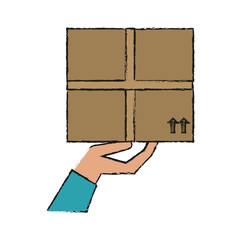 hand holding box shipping delivey icon image vector illustration design