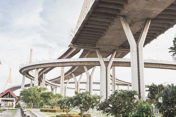 industry construction picture image under bridge,Bhumibol Bridge bangkok Thailand
