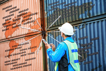 shipment cargo in transit in containers transport in everywhere worldwide services by logistics system provide and report the status of the cargo destination online at spot of work side