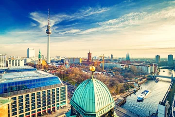 Poster Aerial view on Alexanderplatz and Spree river, Berlin, Germany © sborisov