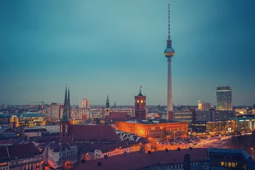 Gordijnen Aerial view of Berlin at night, Germany © sborisov