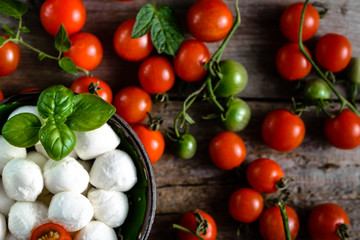 Tomatoes and mozzarella for caprese salad, italian food concept