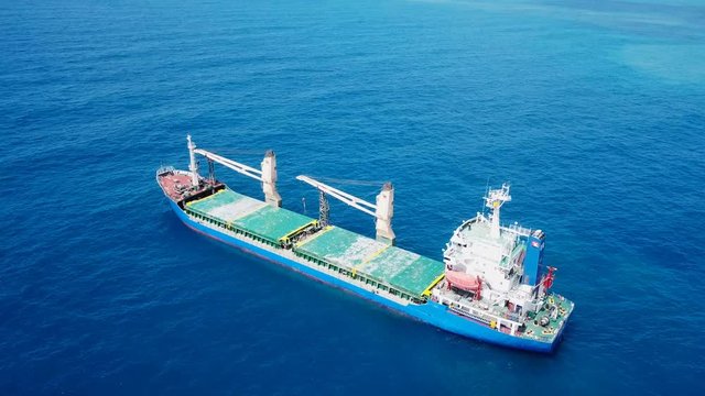 General cargo ship at sea - Aerial footage