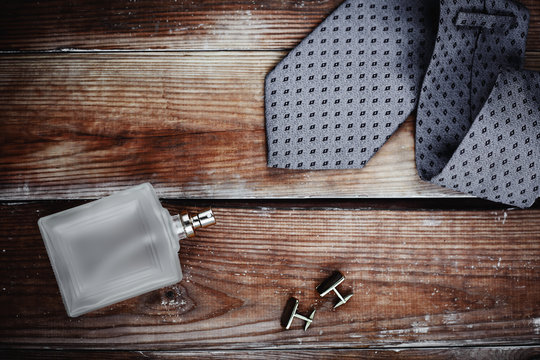 men's fashion accessories. Perfume with tie and cuff