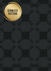 Abstract concept vector monochrome geometric pattern. Dark blue, gold minimal background. Creative illustration template. Seamless stylish texture. For wallpaper, surface, web design, textile, decor.