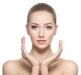 Beautiful face of young woman with perfect health  skin