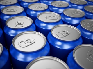 3d rendering of blue aluminum cans