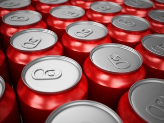3d rendering of red aluminum cans