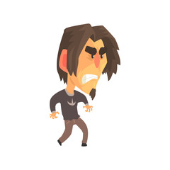 Stressed young angry man with aggressive facial expressions, mans emotional face cartoon character vector illustration