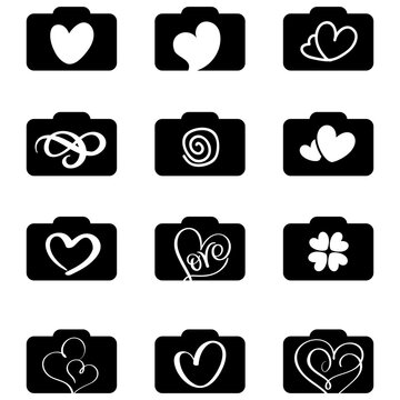 set of photography icons logos for love wedding. Vector illustration EPS10