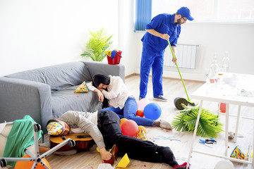 Janitor cleaning a mess
