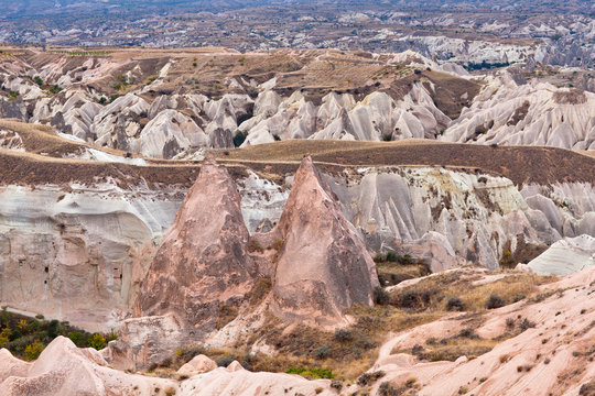 Unique geological formations in Red valley, Cappadocia, Turkey