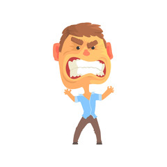Furious man with aggressive facial expressions cartoon character vector illustration