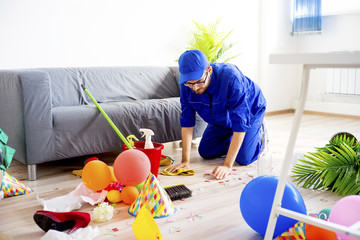 Janitor cleaning a mess