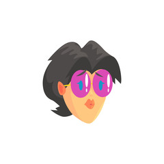 Face of a young beautiful brunette woman with short hair and glasses cartoon character vector illustration