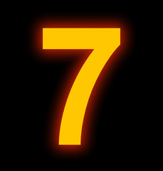 number 7 neon light full isolated on black