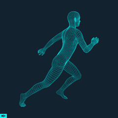 3d Running Man. Design for Sport, Business, Science and Technology. Vector Illustration. Human Body.