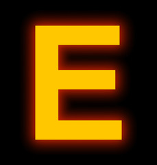 letter E neon light full isolated on black