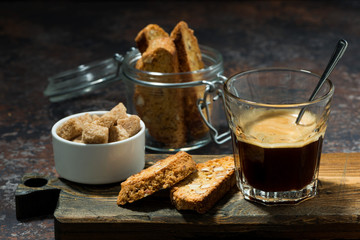 Italian dessert, espresso and cantucci cookies
