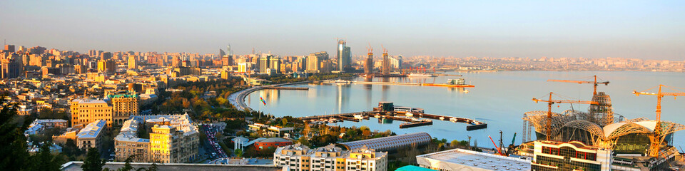 Fototapeta premium Aerial view of Baku, Azerbaijan in the evening