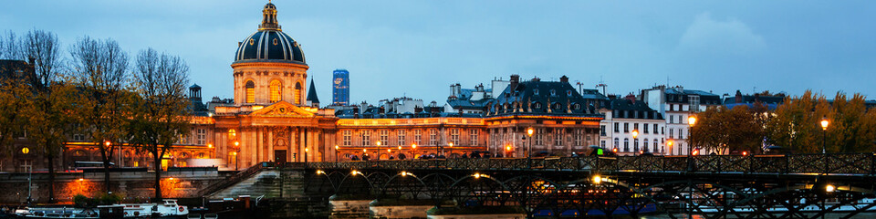 Paris, France. Night view of illuminated French Institute