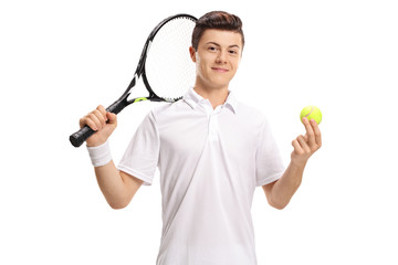 Teenage tennis player with a racket and a tennis ball