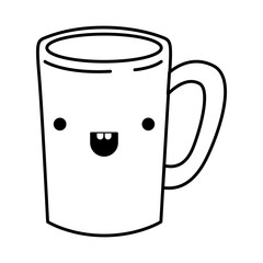 tubular mug of coffee monochrome kawaii silhouette