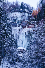 Frozen Pericnik waterfall in Vrata valley, Julian alps.