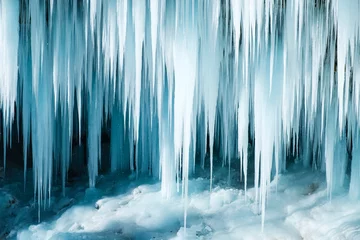 Poster Im Rahmen Frozen Pericnik waterfall in Vrata valley, Julian alps. © dejank1