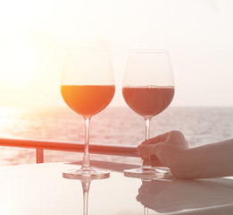 Romantic luxury evening on cruise yacht with winery setting