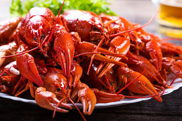Plate of tasty boiled crayfish
