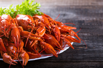 Plate of tasty boiled crayfish
