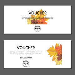 Gift voucher. Vector. Autumn yellow leaves.