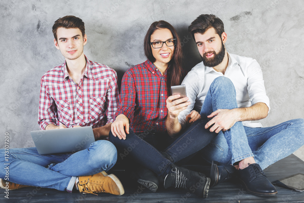 Poster white group using devices