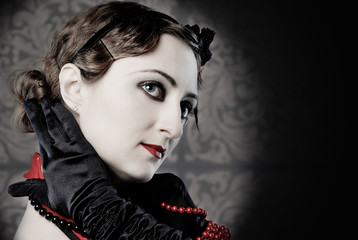 retro, style of the 20s, female brown-haired portrait