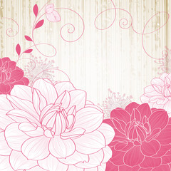 Hand-drawing floral background with flower dahlia.