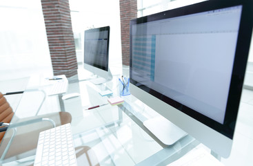 Fototapeta na wymiar stylish workplace with computer in modern office
