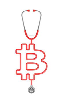 Stethoscope bitcoin symbol / 3D illustration of stethoscope tubing forming bitcoin sign