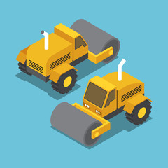 Isometric construction transport icon road roller.